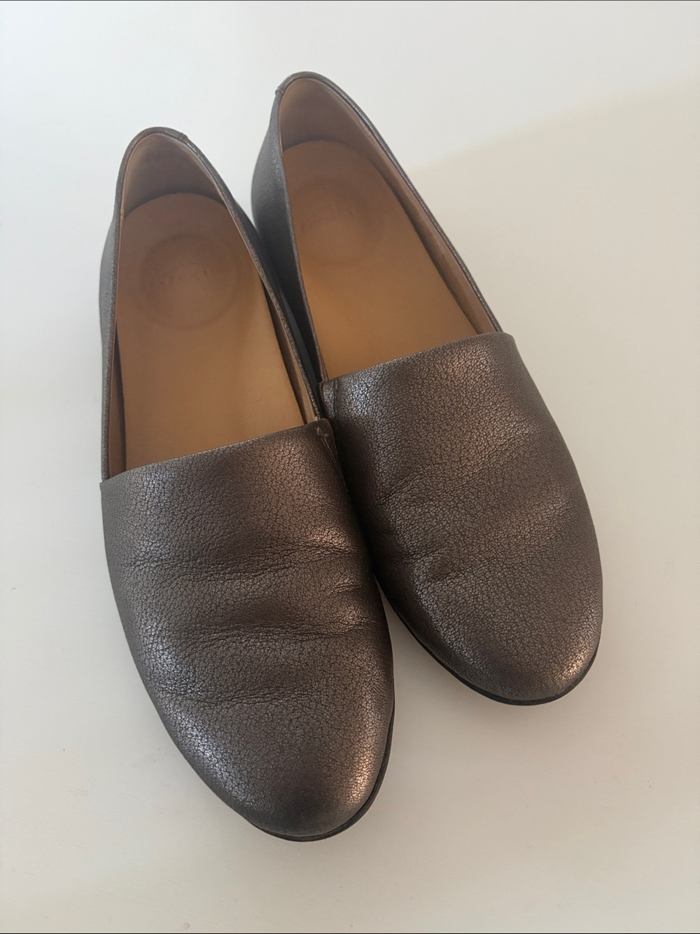 Dansko Larisa Leather Slip-On Flats Pewter Metallic